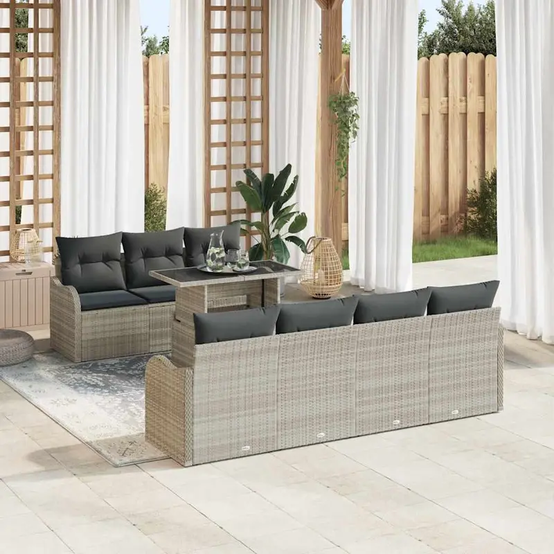Conjunto de sofá de jardín 8 pcs Gris claro Rattan de Poliéster