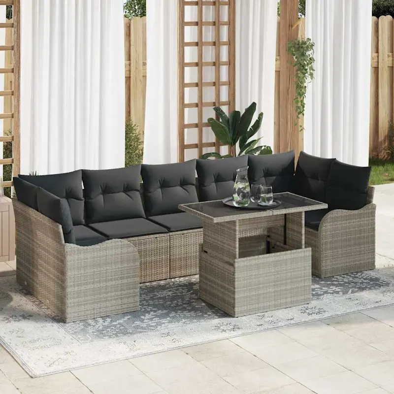 Conjunto de sofá de jardín 8 pcs Gris claro Rattan de Poliéster