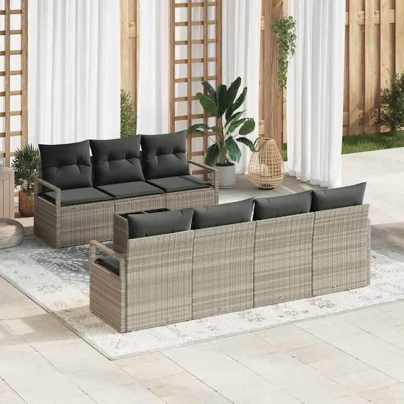 Conjunto de sofá de jardín 8 pcs Gris Claro y Gris Oscuro