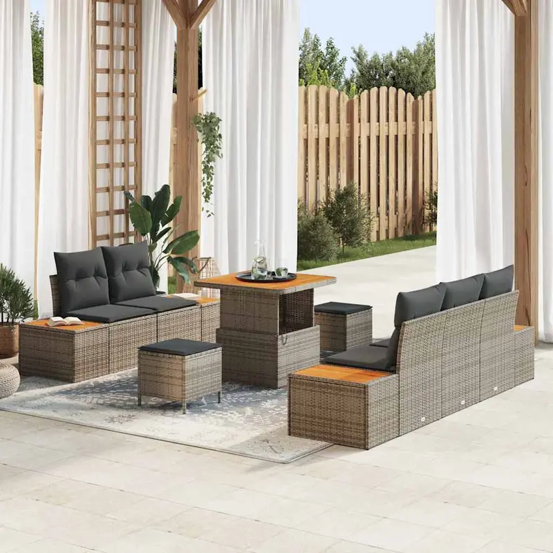 Conjunto de sofá de jardín 8 pcs Gris Claro y Gris Oscuro