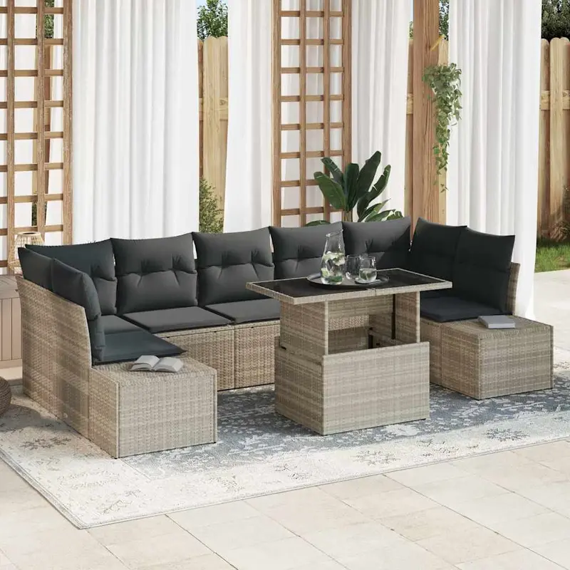 Conjunto de sofá de jardín 8 pcs Gris Claro y Gris Oscuro