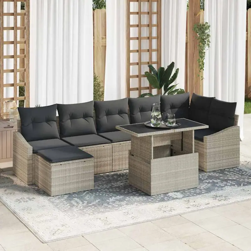 Conjunto de sofá de jardín 8 pcs Gris Claro y Gris Oscuro