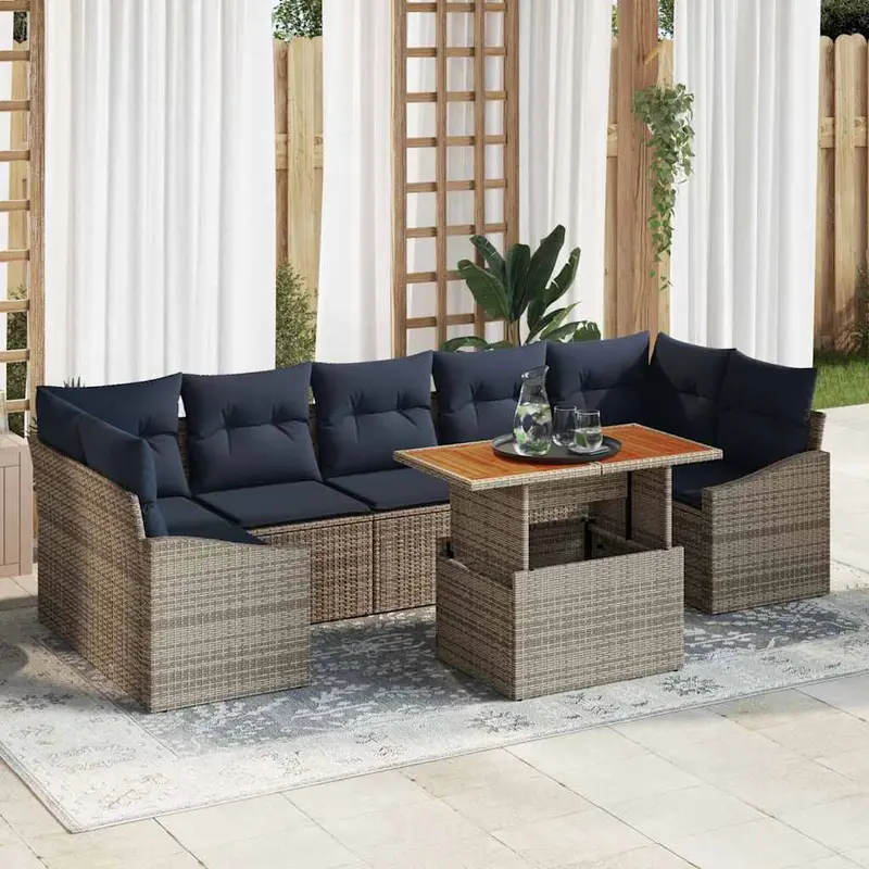 Conjunto de sofá de jardín 8 pcs Gris Poliratán