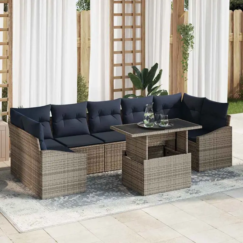 Conjunto de sofá de jardín 8 pcs Gris Poliratán