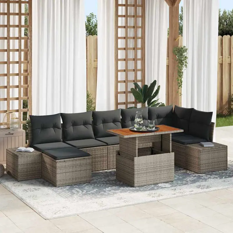 Conjunto de sofá de jardín 8 pcs Gris Poliratán