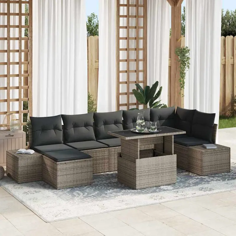 Conjunto de sofá de jardín 8 pcs Gris Poliratán