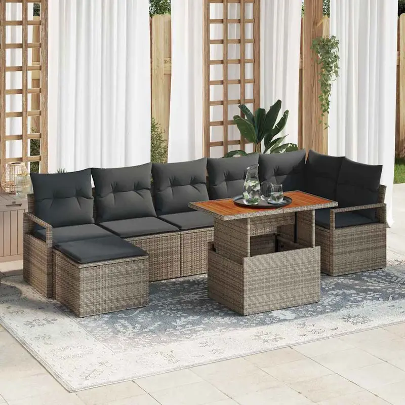 Conjunto de sofá de jardín 8 pcs Gris Poliratán