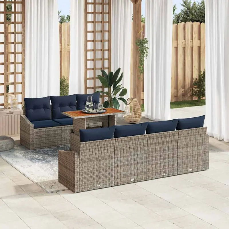 Conjunto de sofá de jardín 8 pcs Gris Poliratán