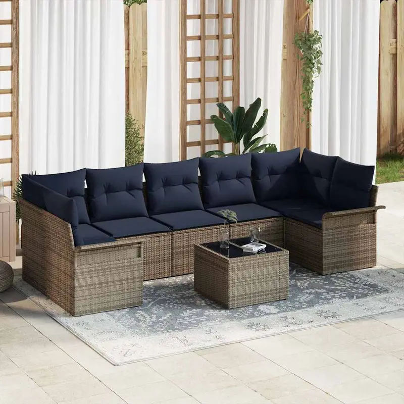 Conjunto de sofá de jardín 8 pcs Gris ratán sintético