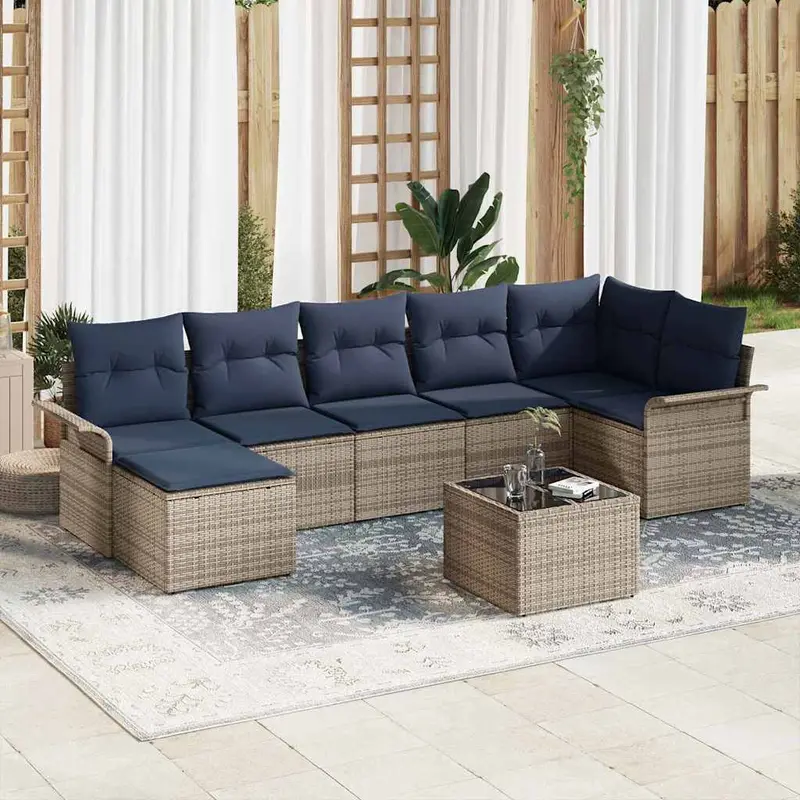 Conjunto de sofá de jardín 8 pcs Gris ratán sintético