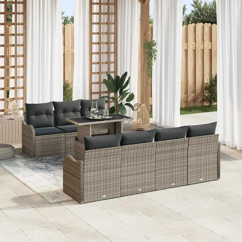 Conjunto de sofá de jardín 8 pcs Gris Rattan de Poliéster