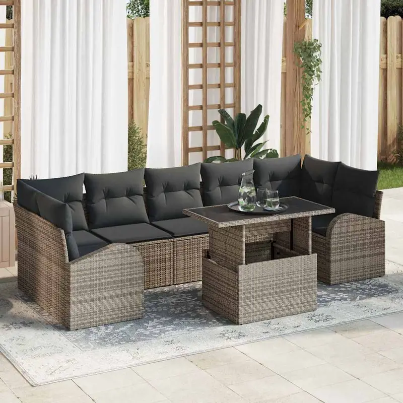 Conjunto de sofá de jardín 8 pcs Gris Rattan de Poliéster