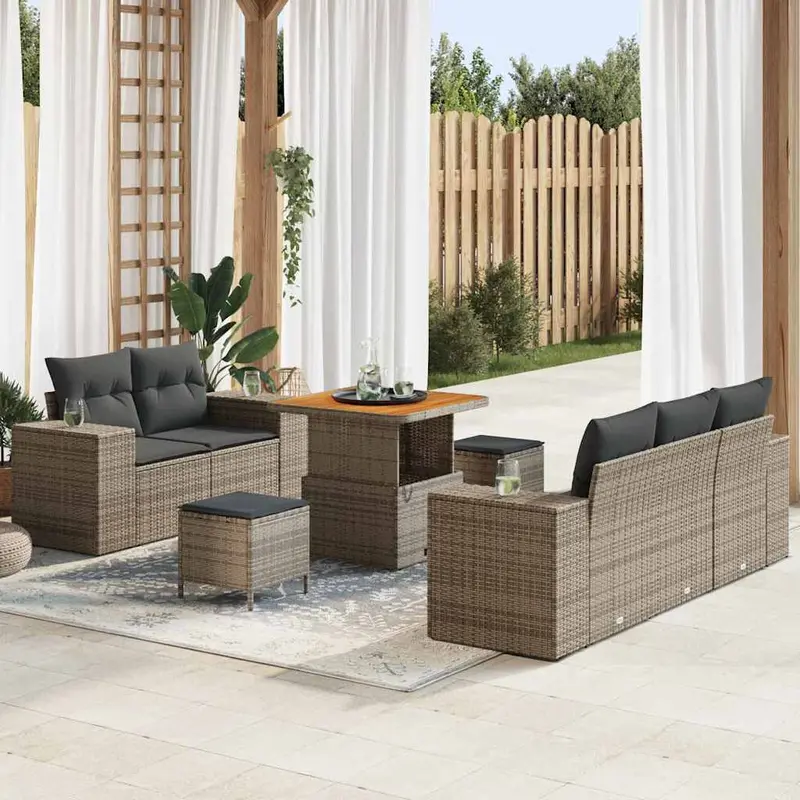 Conjunto de sofá de jardín 8 pcs Gris Rattan de Poliéster