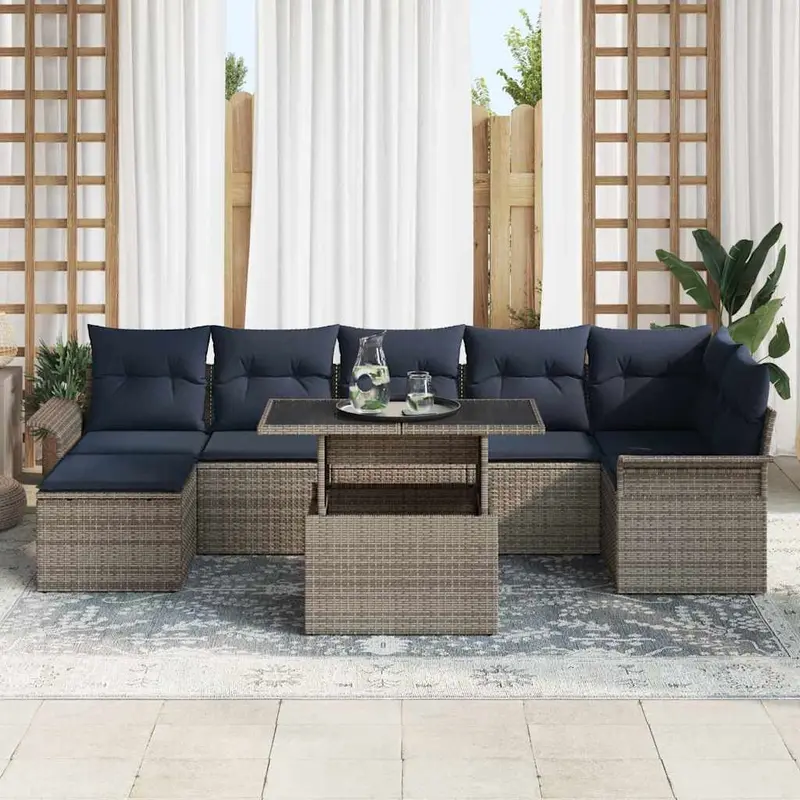 Conjunto de sofá de jardín 8 pcs Gris Rattan de Poliéster
