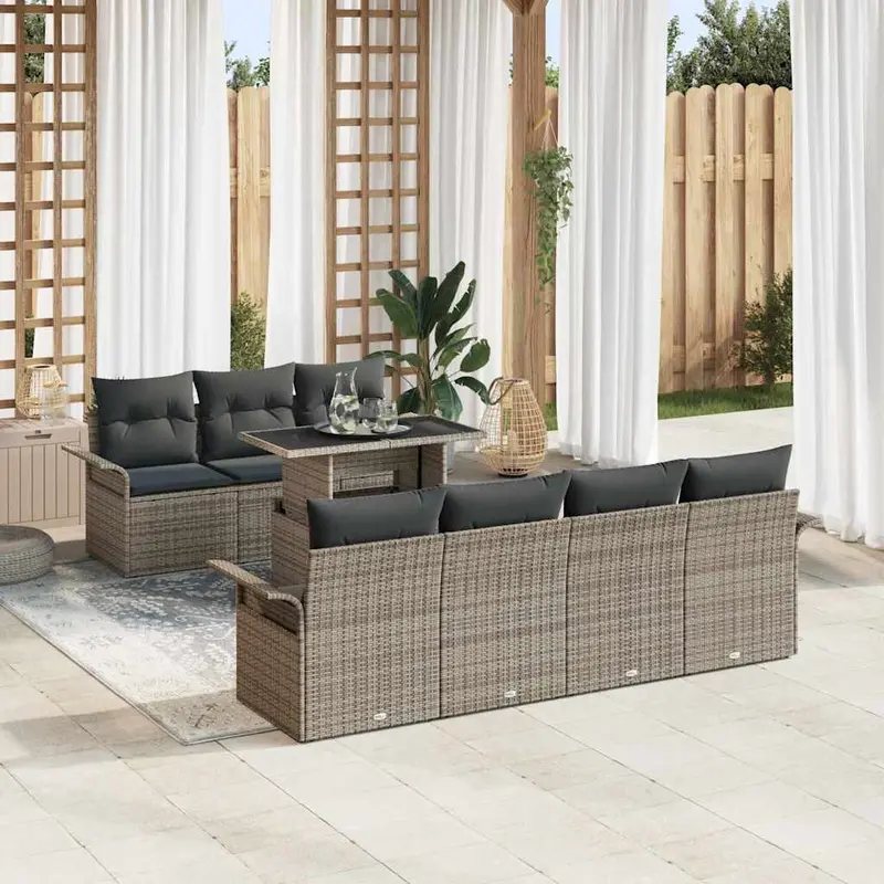 Conjunto de sofá de jardín 8 pcs Gris Rattan de Poliéster