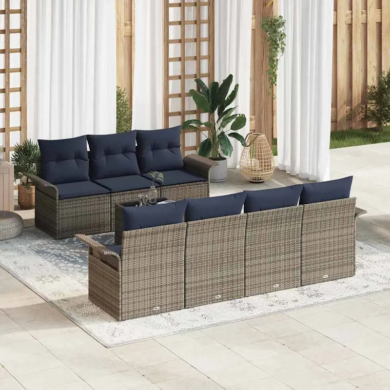 Conjunto de sofá de jardín 8 pcs Gris y marino ratán sintético