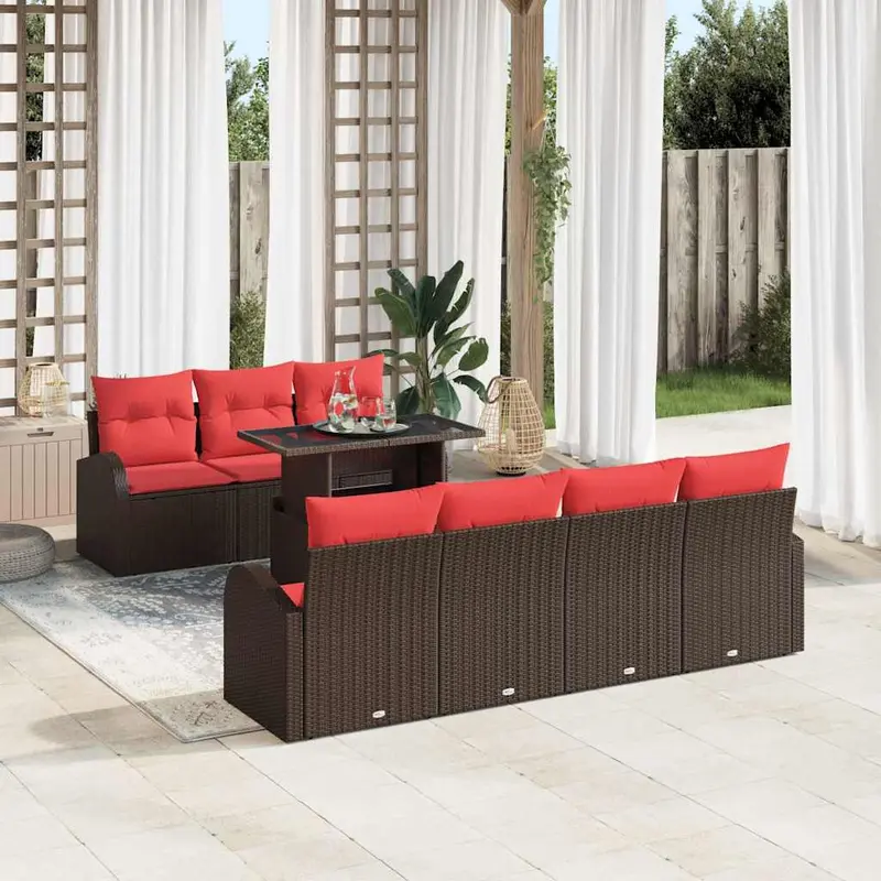 Conjunto de sofá de jardín 8 pcs Marrón Poliratán