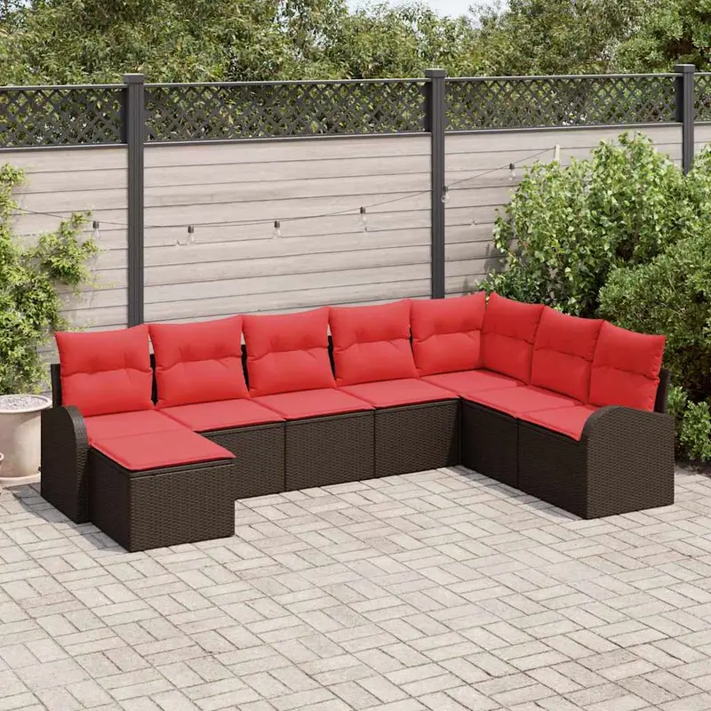 Conjunto de sofá de jardín 8 pcs Marrón Poliratán