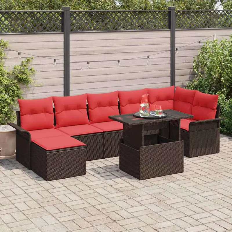 Conjunto de sofá de jardín 8 pcs Marrón ratán sintético