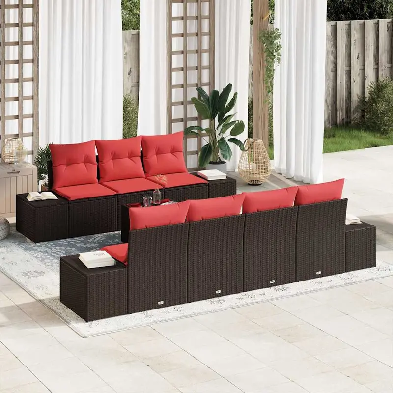 Conjunto de sofá de jardín 8 pcs Marrón ratán sintético