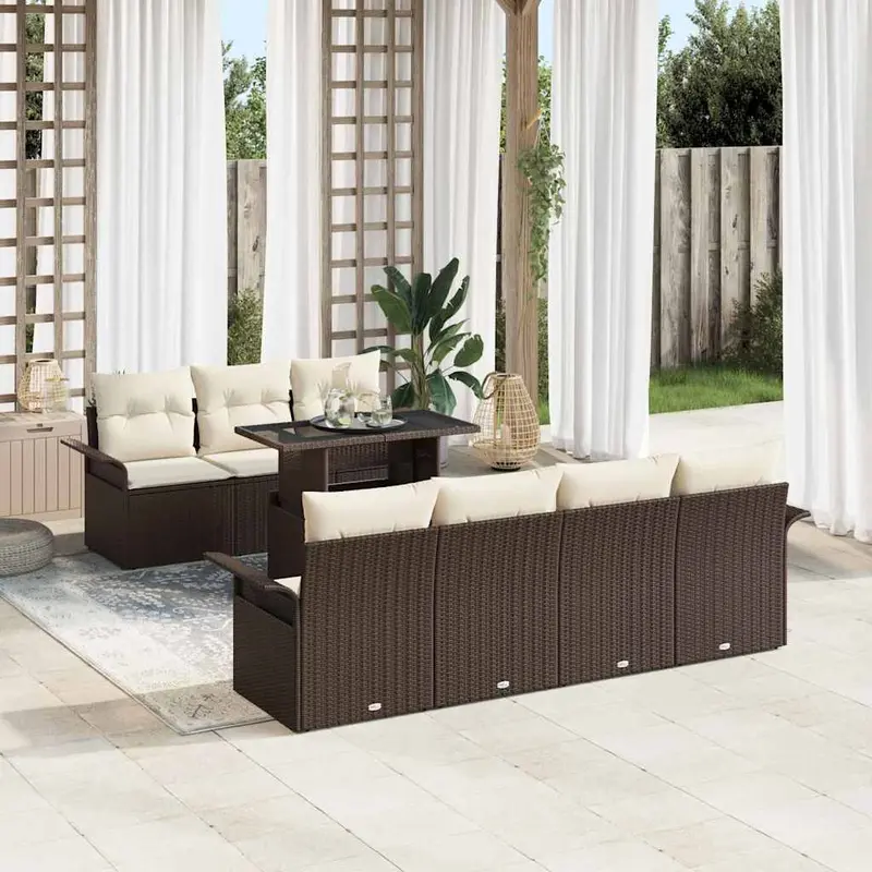Conjunto de sofá de jardín 8 pcs Marrón ratán sintético