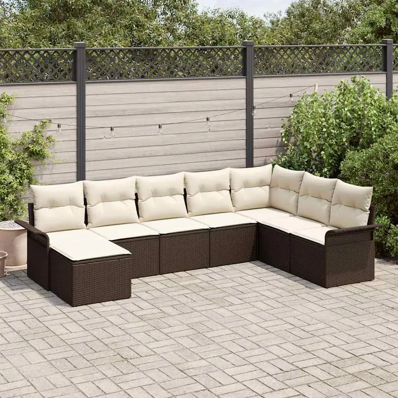 Conjunto de sofá de jardín 8 pcs Marrón ratán sintético