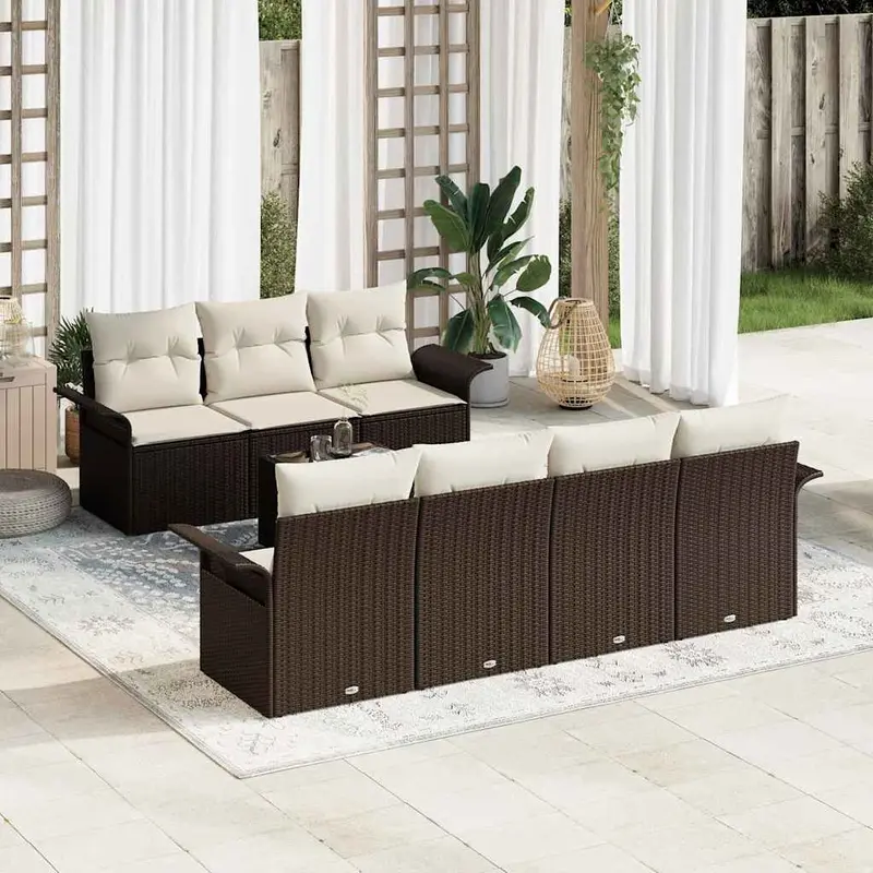 Conjunto de sofá de jardín 8 pcs Marrón ratán sintético