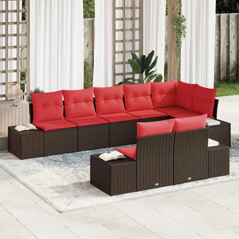 Conjunto de sofá de jardín 8 pcs Marrón ratán sintético