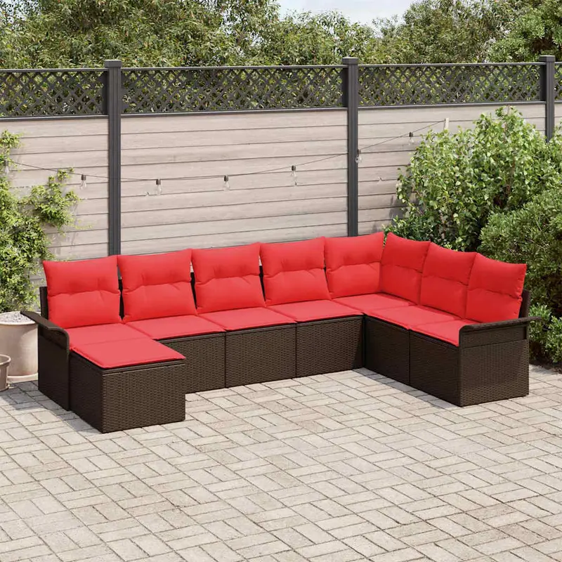 Conjunto de sofá de jardín 8 pcs Marrón ratán sintético