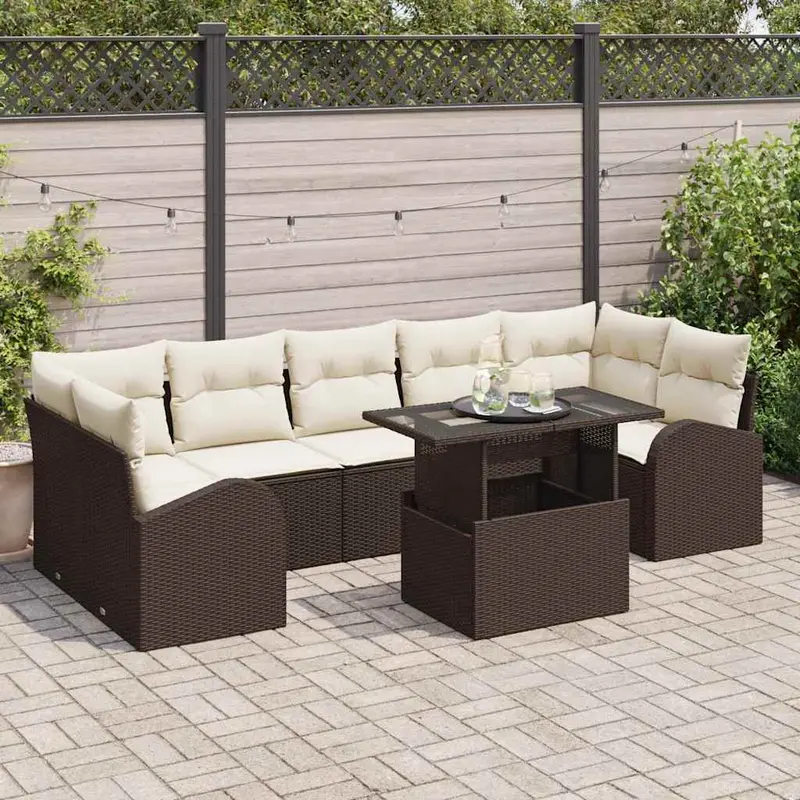 Conjunto de sofá de jardín 8 pcs Marrón Rattan de Poliéster