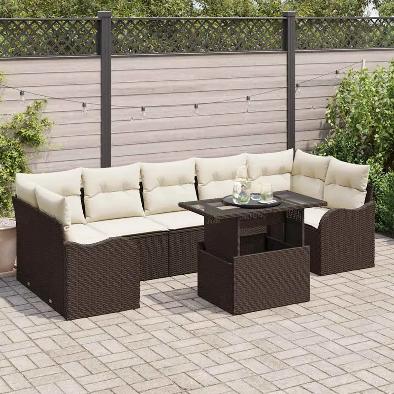 Conjunto de sofá de jardín 8 pcs Marrón Rattan de Poliéster