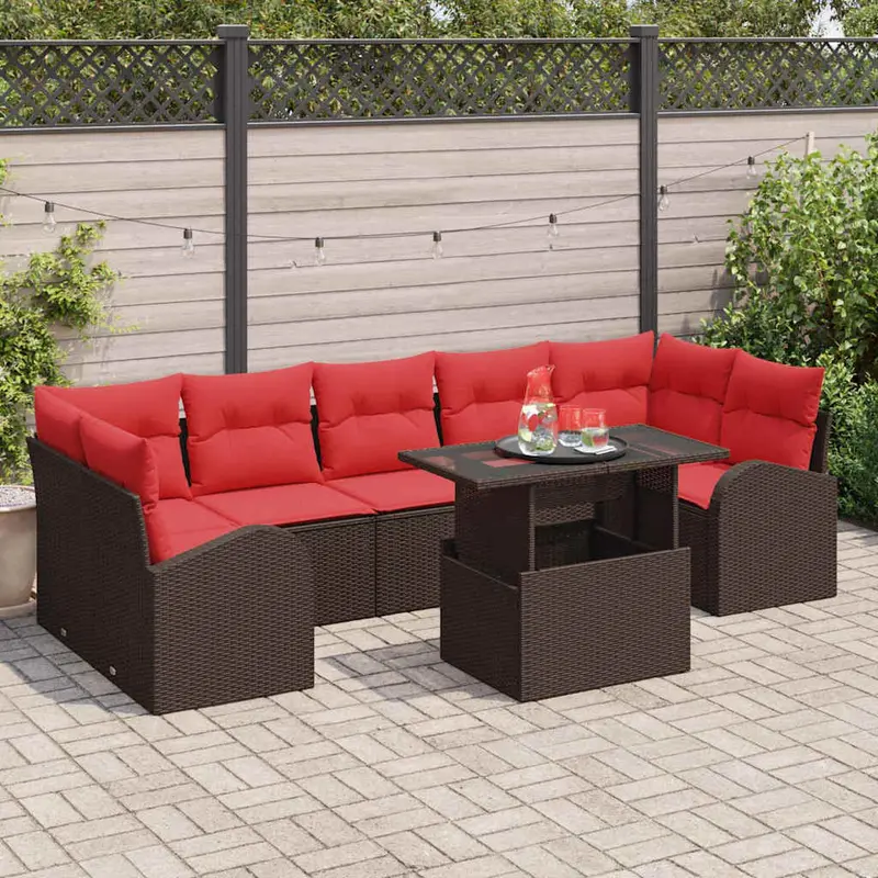 Conjunto de sofá de jardín 8 pcs Marrón Rattan de Poliéster