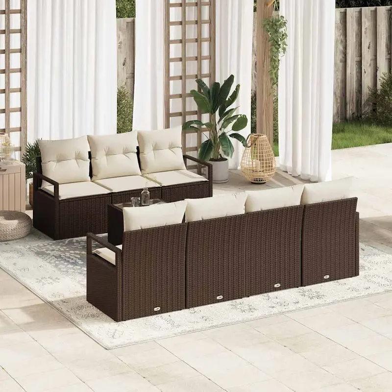 Conjunto de sofá de jardín 8 pcs Marrón y crema ratán sintético