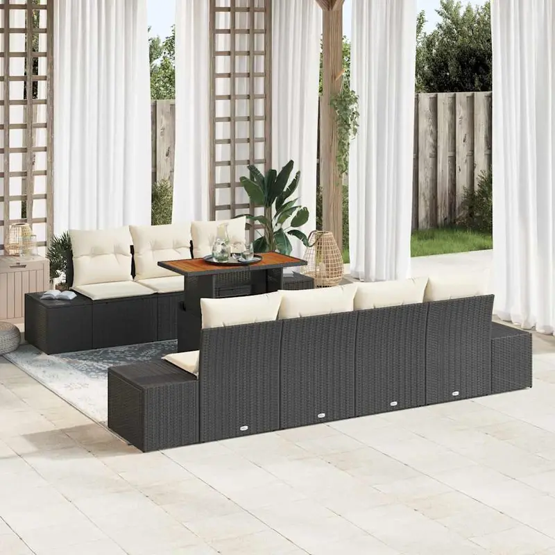 Conjunto de sofá de jardín 8 pcs Negro Poliratán