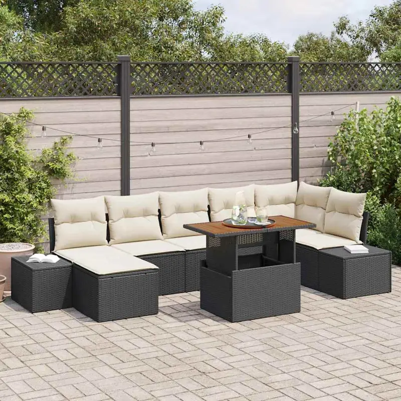 Conjunto de sofá de jardín 8 pcs Negro Poliratán