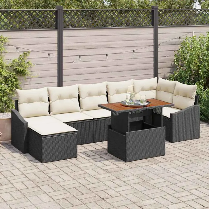 Conjunto de sofá de jardín 8 pcs Negro Poliratán