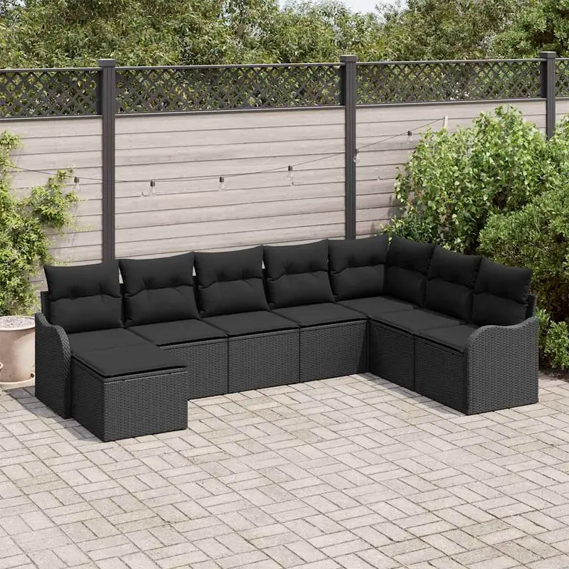 Conjunto de sofá de jardín 8 pcs Negro ratán sintético