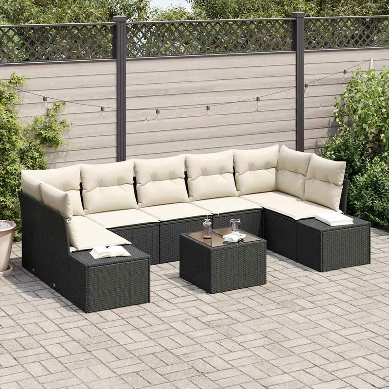 Conjunto de sofá de jardín 8 pcs Negro ratán sintético