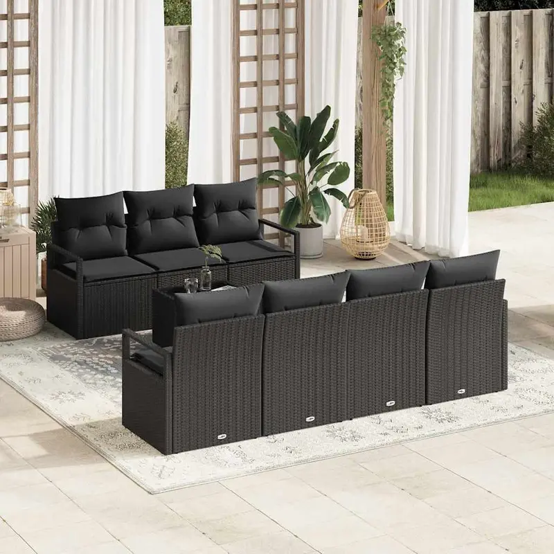 Conjunto de sofá de jardín 8 pcs Negro ratán sintético