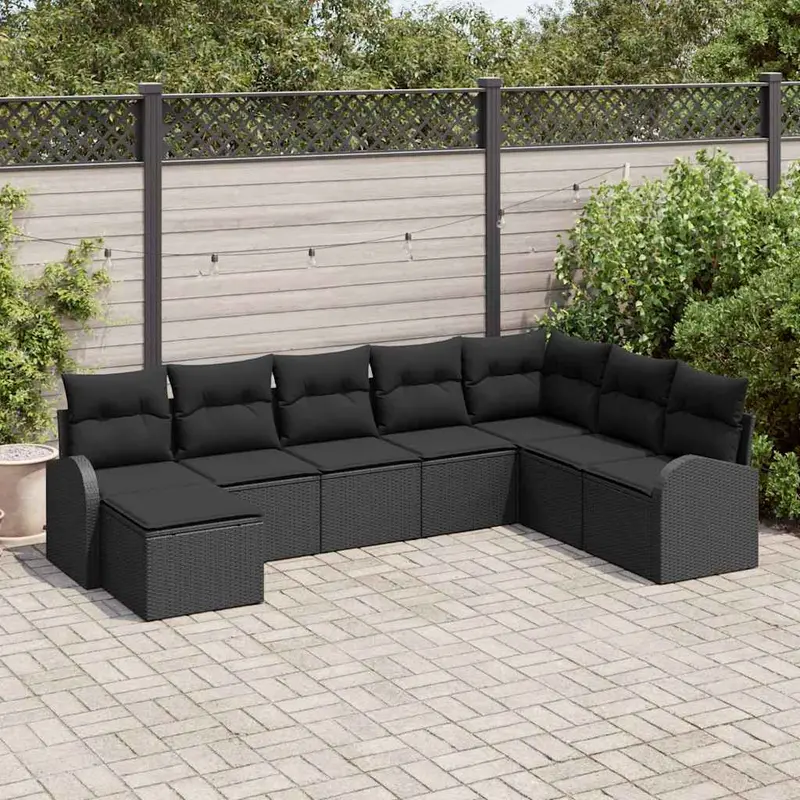 Conjunto de sofá de jardín 8 pcs Negro Rattan de Poliéster