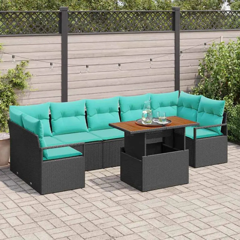 Conjunto de sofá de jardín 8 pcs Negro y Verde Azulado