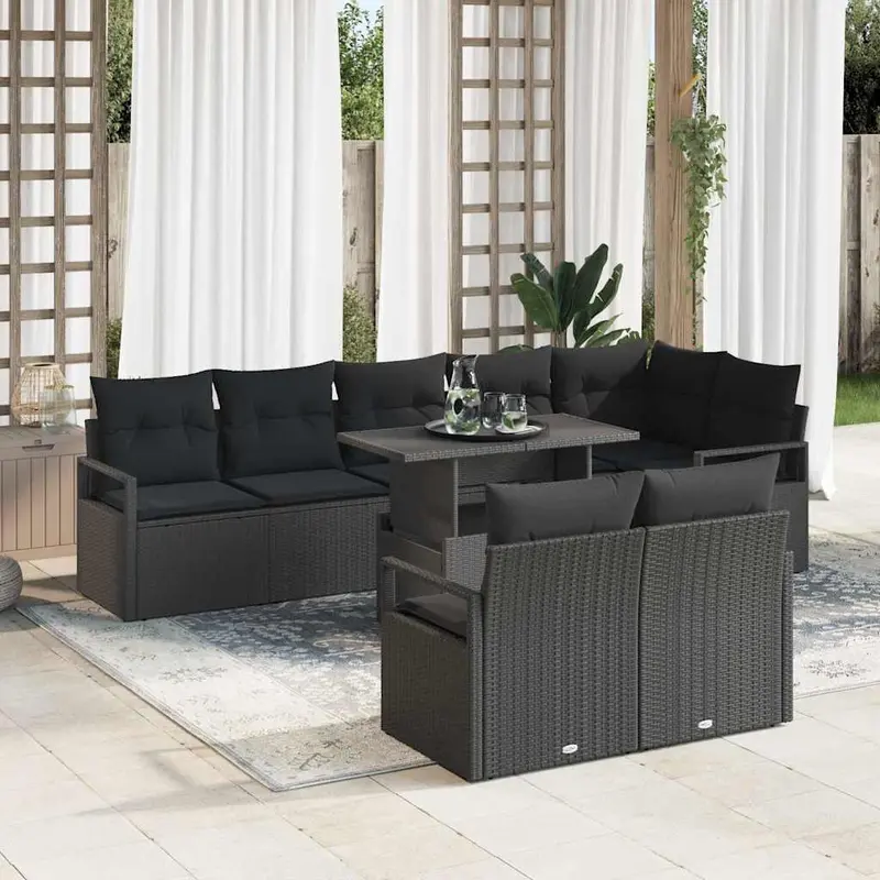 Conjunto de sofá de jardín 9 pcs 8-Número de plazas Negro