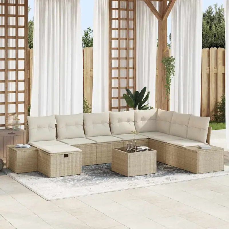 Conjunto de sofá de jardín 9 pcs Beige 55 x 62 x 69 cm