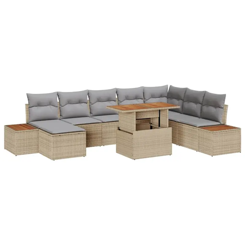 Conjunto de sofá de jardín 9 pcs Beige Poliratán