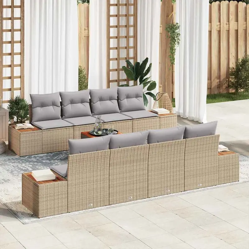 Conjunto de sofá de jardín 9 pcs Beige Poliratán