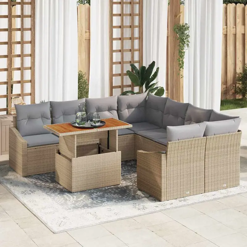 Conjunto de sofá de jardín 9 pcs Beige Poliratán