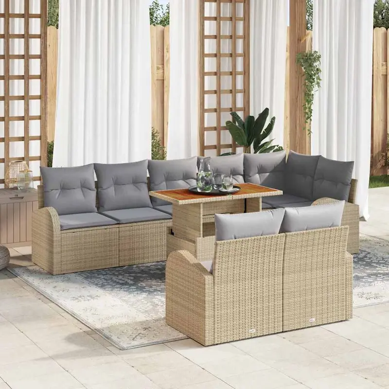 Conjunto de sofá de jardín 9 pcs Beige Poliratán