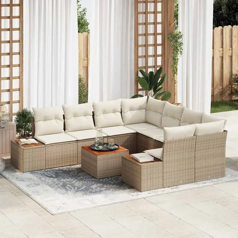 Conjunto de sofá de jardín 9 pcs Beige Poliratán