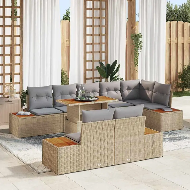 Conjunto de sofá de jardín 9 pcs Beige Poliratán