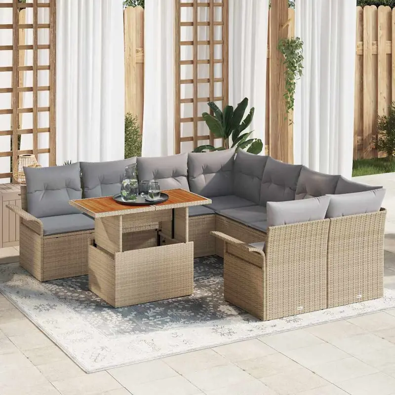Conjunto de sofá de jardín 9 pcs Beige Poliratán